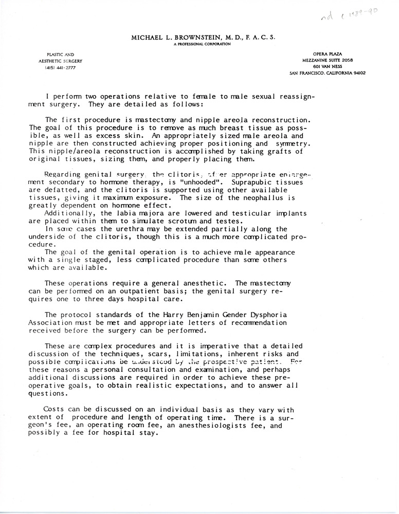 Download the full-sized PDF of Letter from Dr. Michael Brownstein (1989)