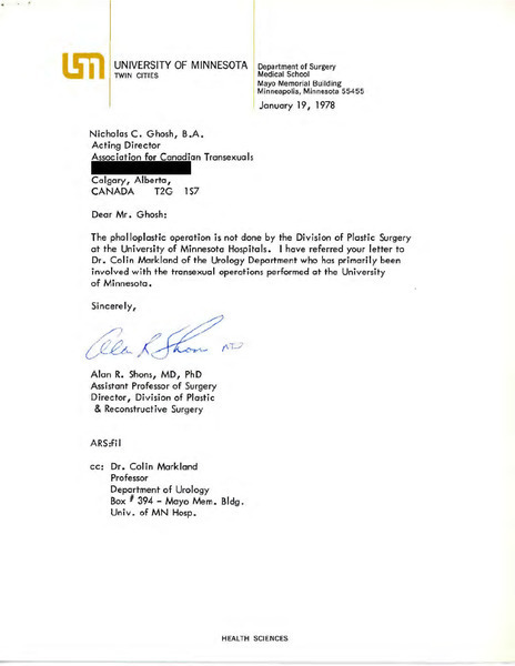 Download the full-sized image of Letters to Rupert Raj from University of Minnesota (1978-1979)