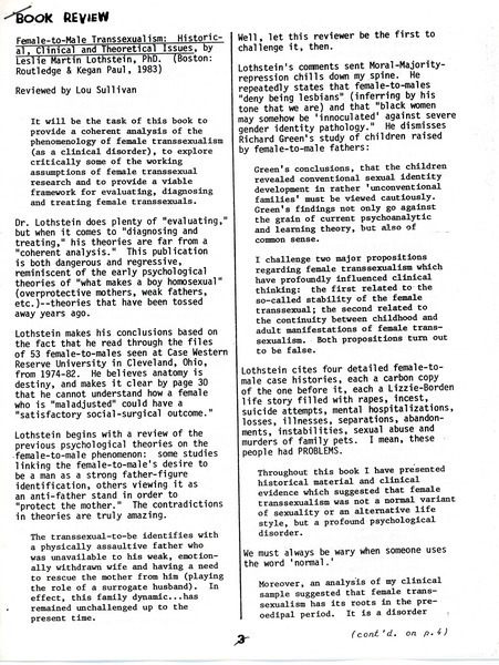 Download the full-sized image of Two Reviews of Leslie M. Lothstein's "Female-to-Male Transsexualism"