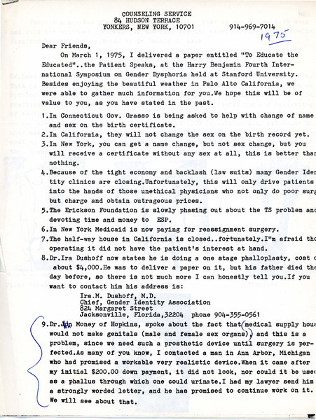 Download the full-sized image of Letter from Dr. Angelo Tornabene to Friends (1975)