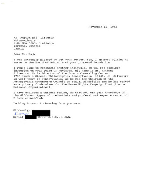 Download the full-sized image of Letter from Daniel to Rupert Raj (November 11, 1982)