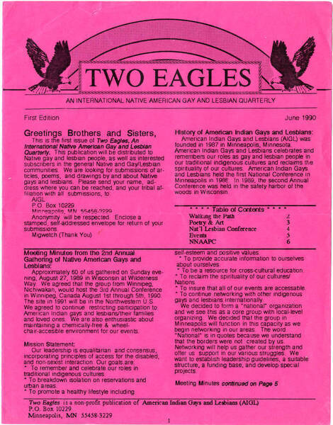 Download the full-sized image of Two Eagles Newsletter, First Edition, June 1990