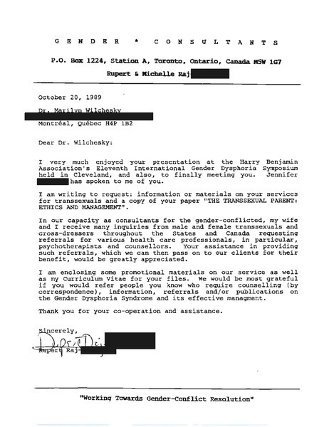 Download the full-sized PDF of Letter from Rupert Raj to Dr. Marilyn Wilchesky (October 20, 1989)