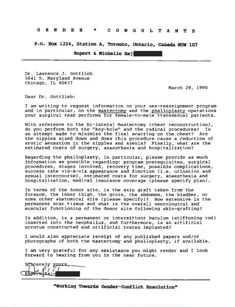 Download the full-sized image of Letter from Rupert Raj to Dr. Lawrence J. Gottlieb (March 29, 1990)
