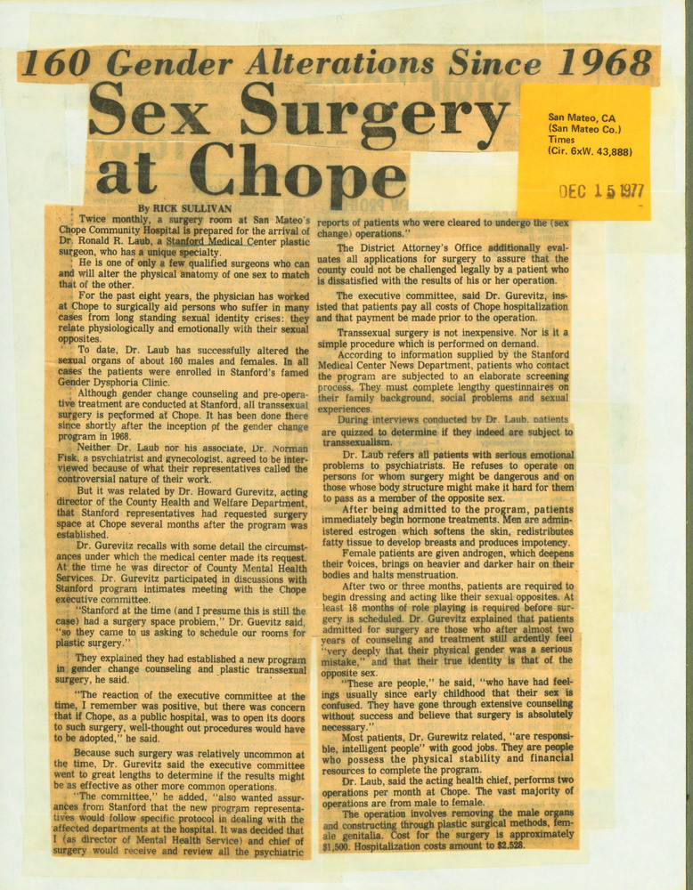 Download the full-sized PDF of 160 Gender Alterations Since 1968: Sex Surgery at Chope