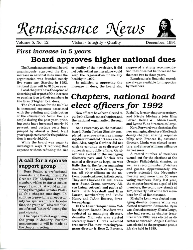 Download the full-sized PDF of Renaissance News, Vol. 5 No. 12 (December 1991)