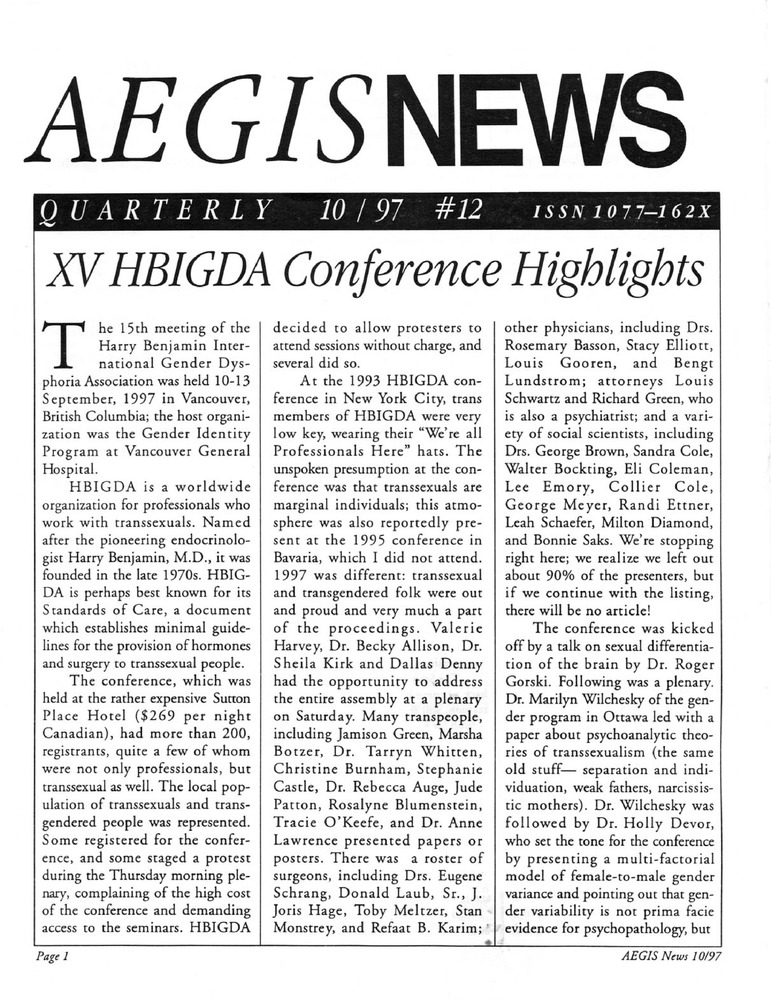Download the full-sized PDF of AEGIS News, No. 12 (October, 1997)