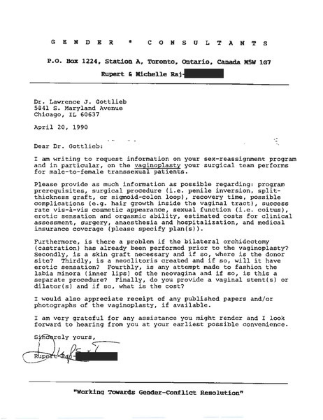 Download the full-sized image of Letter from Rupert Raj to Dr. Lawrence J. Gottlieb (April 20, 1990)