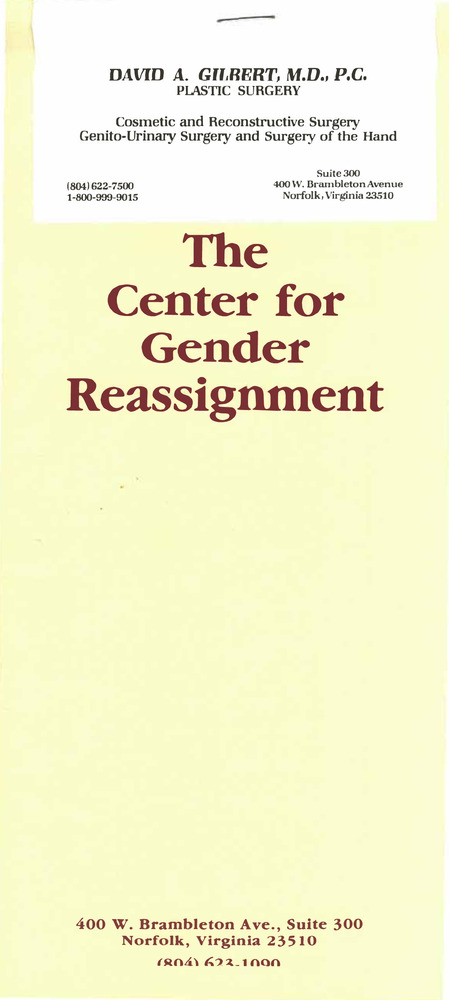 Download the full-sized PDF of The Center for Gender Reassignment Patient Information Brochure