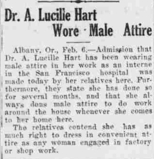 Download the full-sized image of "Dr. A Lucille Hart Wore Male Attire"