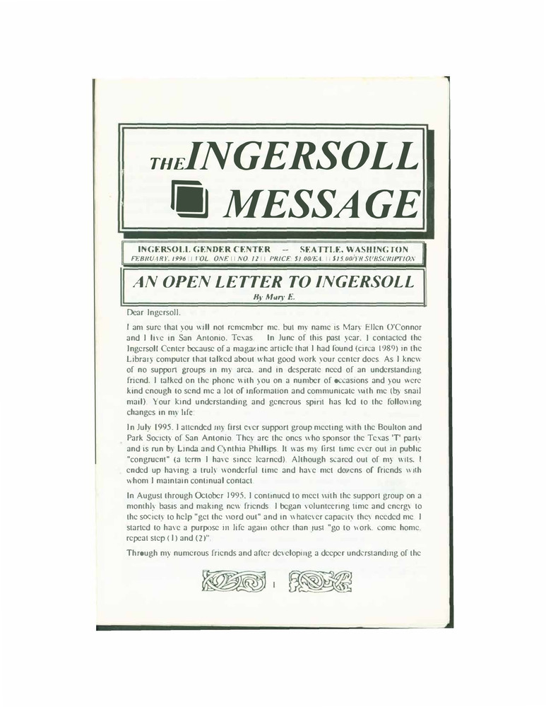 Download the full-sized PDF of The Ingersoll Message, Vol. 1 No. 12 (February, 1996)