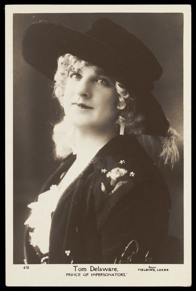 Download the full-sized image of Tom Delaware in drag. Photographic postcard by Fielding, 192-.