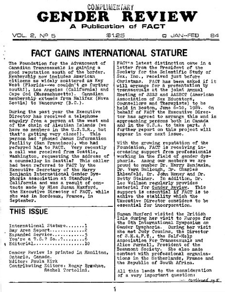 Download the full-sized image of Gender Review, Vol. 2, No. 5 (Jan-Feb 1984)