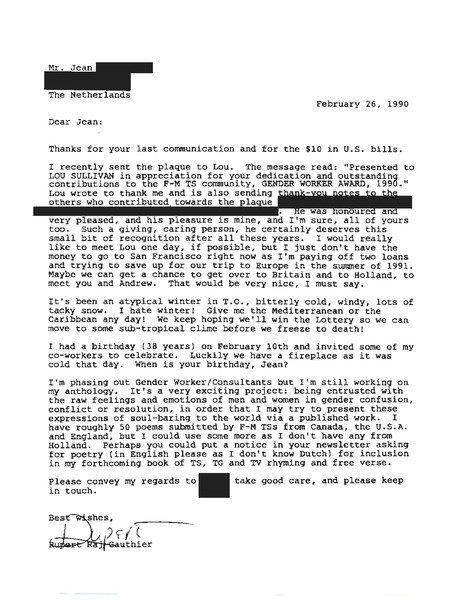 Download the full-sized image of Letter from Rupert Raj to Jean (February 26, 1990)