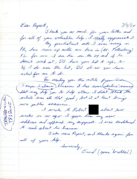 Download the full-sized image of Letter from David Liebman to Rupert Raj (July 8, 1984)