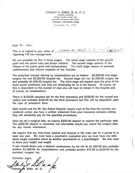 Download the full-sized image of Letter from Stanley Biber to Rupert Raj (November 24, 1981)