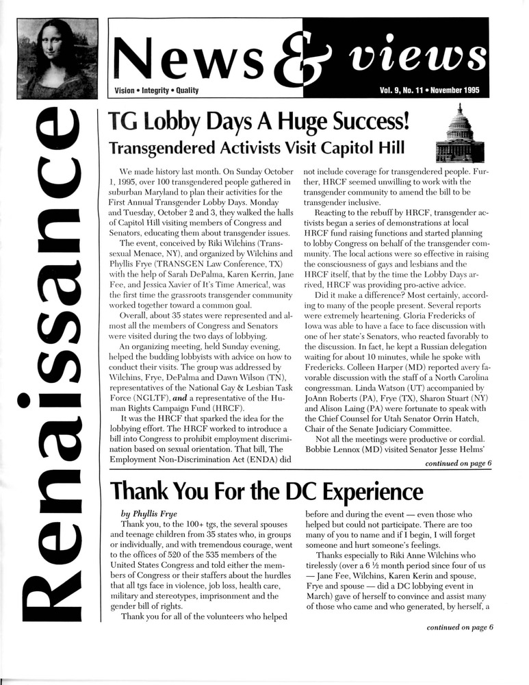 Download the full-sized PDF of Renaissance News & Views, Vol. 9 No. 11 (November 1995)