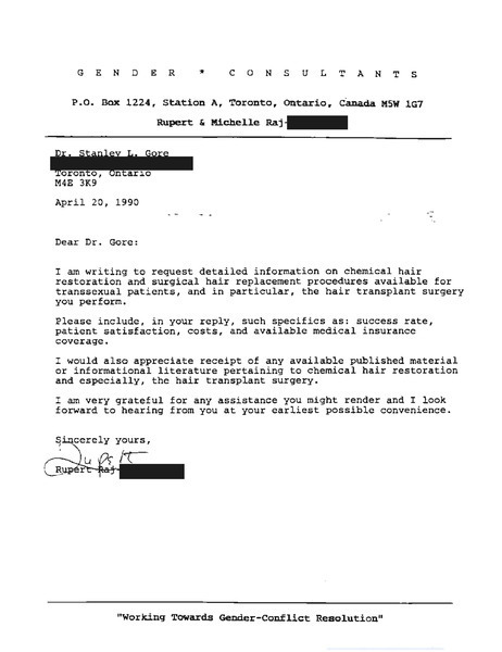 Download the full-sized image of Letter from Rupert Raj to Dr. Stanley L. Gore (April 20, 1990)