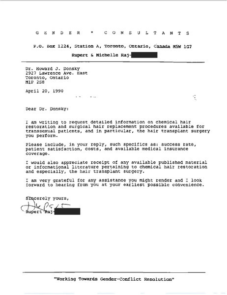 Download the full-sized image of Letter from Ruper Raj to Dr. Howard J. Donsky (April 20, 1990)