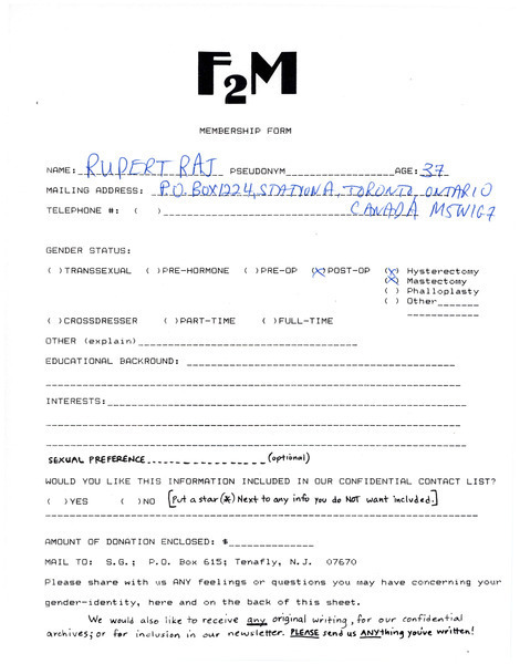 Download the full-sized image of F2M Membership Form for Rupert Raj