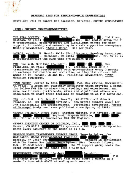 Download the full-sized image of Referral List and Papers of Interest for Female to Male Transsexuals