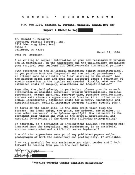 Download the full-sized image of Letter From Rupert Raj to Dr. Ronald B. Berggren (March 29, 1990)