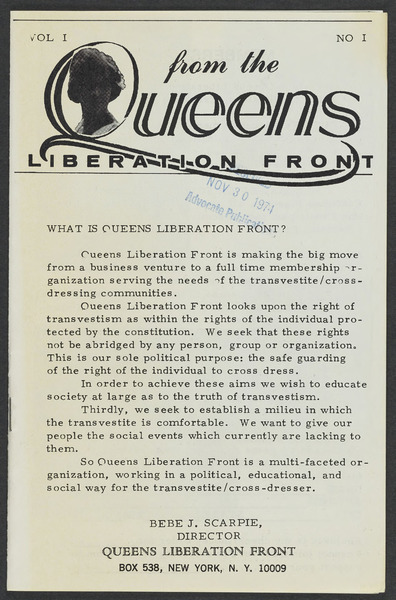 Download the full-sized image of From the Queens Liberation Front, Vol. 1, No. 1