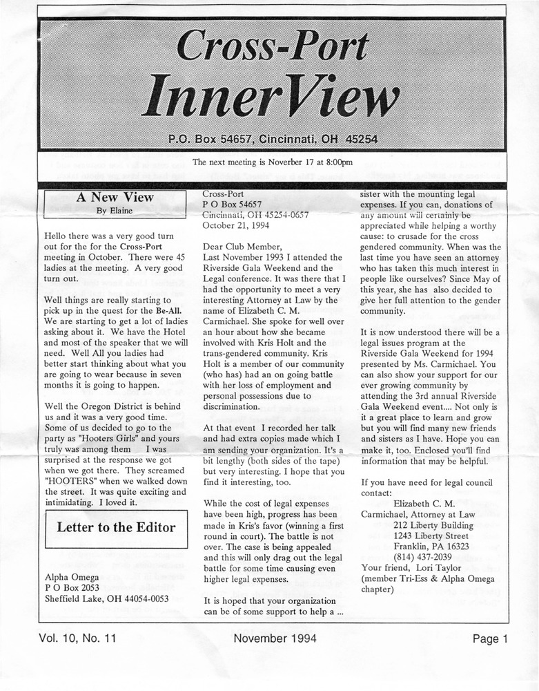 Download the full-sized PDF of Cross-Port InnerView, Vol. 10 No. 11 (November, 1994)