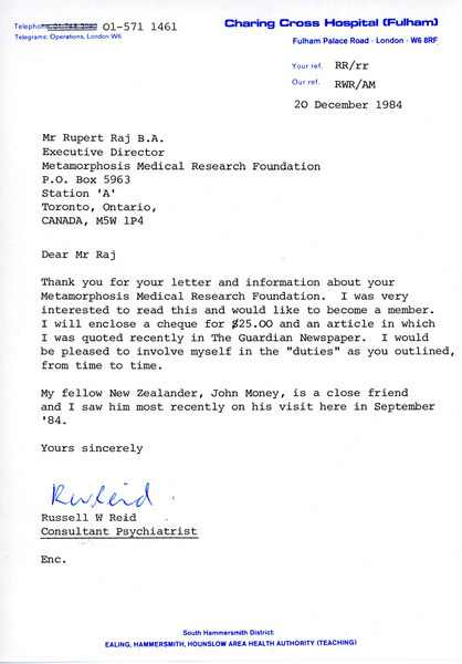 Download the full-sized image of Letter from Russell W. Reid to Rupert Raj (December 20, 1984)