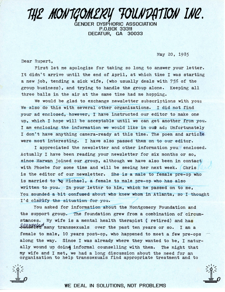 Download the full-sized PDF of Letter Describing the Work of the Montgomery Foundation Inc. (May 20, 1985)