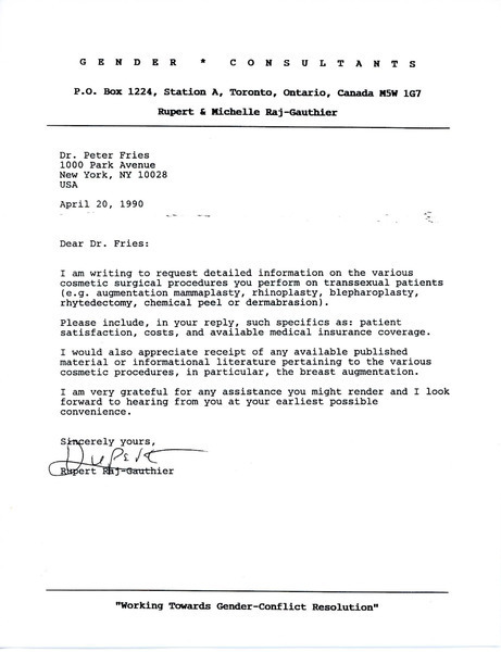 Download the full-sized image of Letter from Rupert Raj to Dr. Peter Fries (April 20, 1990)