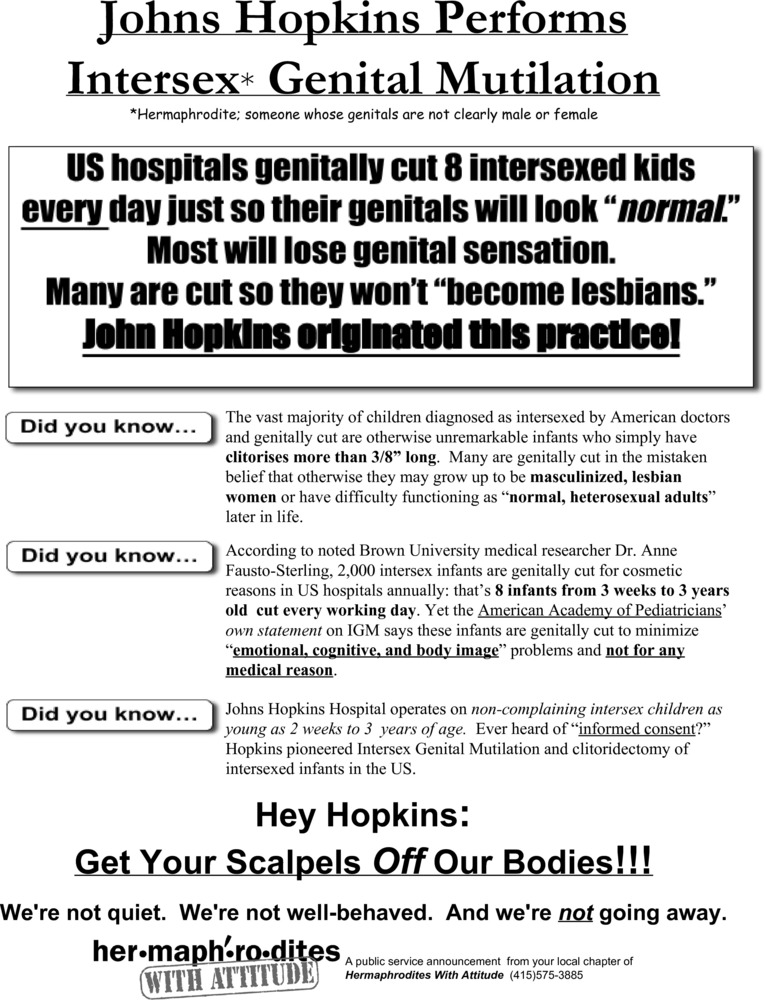 Download the full-sized PDF of Johns Hopskins Performs Intersex Genital Mutilation Flyer