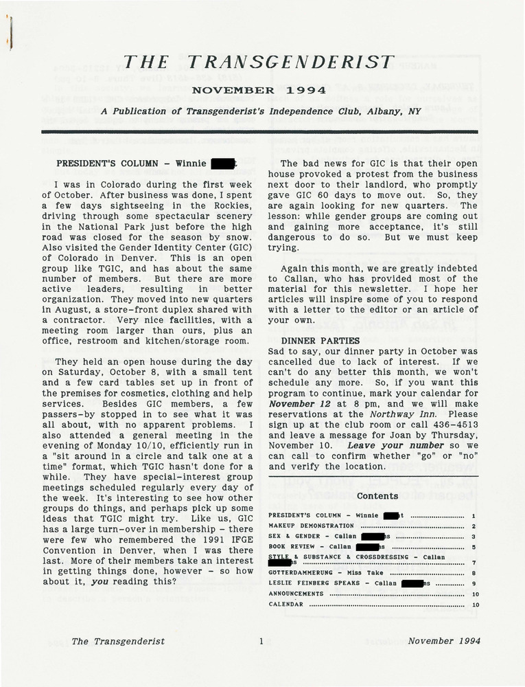 Download the full-sized PDF of The Transgenderist (November, 1994)