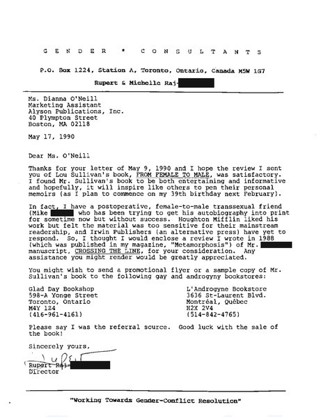 Download the full-sized image of Letter from Rupert Raj to Ms. Diana O'Neill (May 17, 1990)