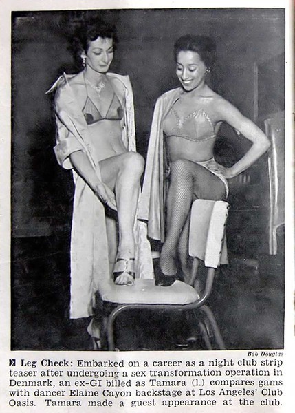 Download the full-sized image of Tamara Rees Backstage at Los Angeles' Club Oasis with Elaine Cayon (November 10, 1955)