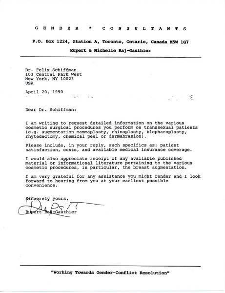 Download the full-sized image of Letter from Rupert Raj to Dr. Felix Schiffman (April 20, 1990)