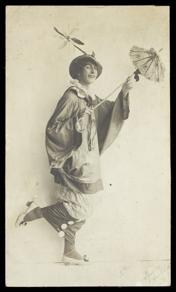 Download the full-sized image of Douglas Byng in drag as a pierrette. Photographic postcard, 1914-.