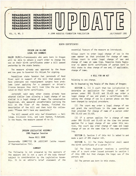 Download the full-sized image of Renaissance Update, Vol. 6, No. 3