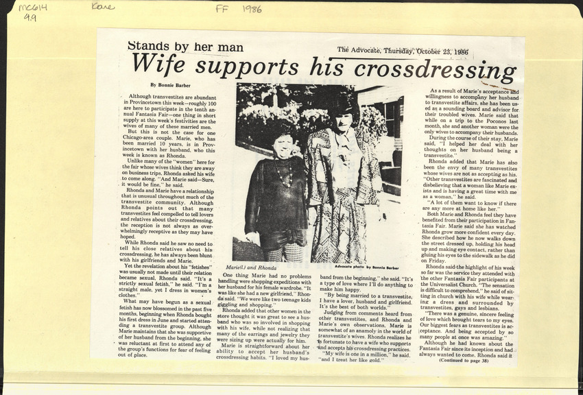 Download the full-sized PDF of Stands by Her Man: Wife Supports His Crossdressing (October 23, 1986)