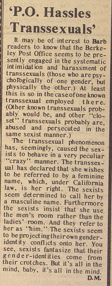 Download the full-sized PDF of 'P.O. Hassles Transexuals'