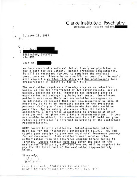 Download the full-sized image of Letter from K. Lewis to Mr. Gary [redacted] (October 18, 1984)