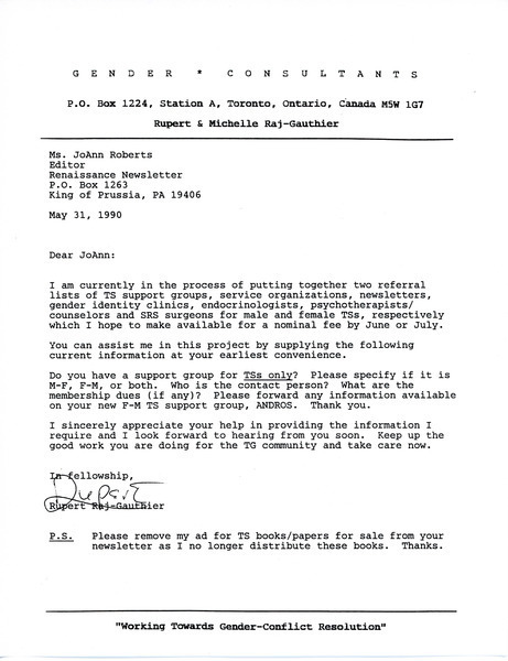 Download the full-sized image of Letter from Rupert Raj to JoAnn Roberts (May 31, 1990)