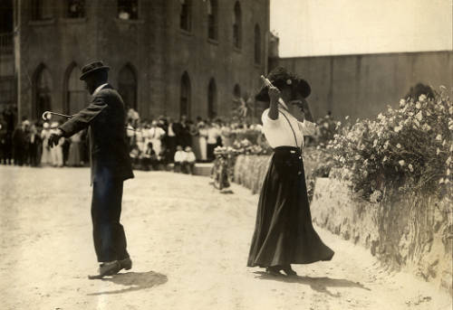 Download the full-sized image of Prisoners (including female impersonator on right) from San Quentin State Prison provided entertainment to the public on Sunday mornings, Marin County, California, 1914