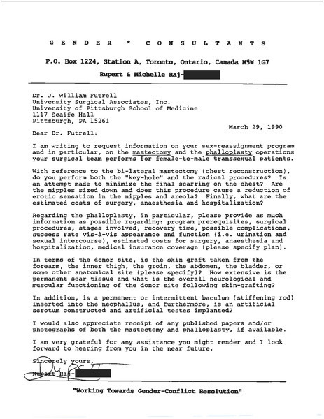 Download the full-sized image of Letter from Rupert Raj to Dr. J. William Futrell (March 29, 1990)