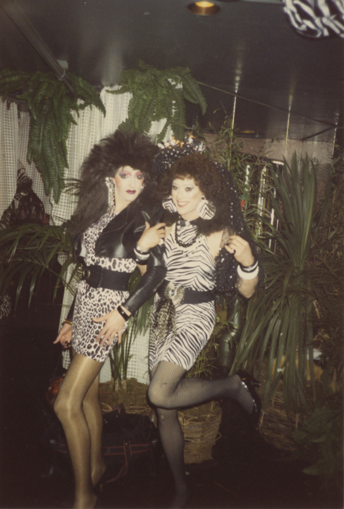 Download the full-sized image of Photograph of Alexis Francois and Friend in Animal-Print Dresses