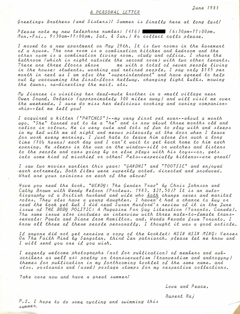 Download the full-sized PDF of Open Letter from Rupert Raj (June, 1983)