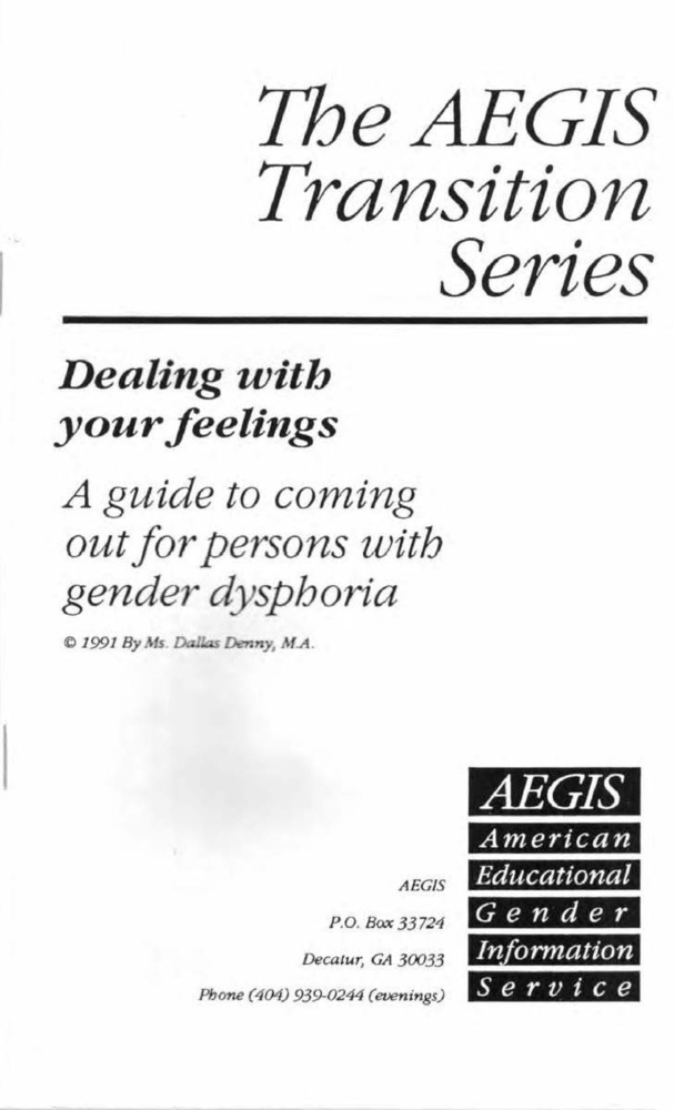 Download the full-sized PDF of Dealing With Your Feelings: A guide to coming out for persons with gender dysphoria