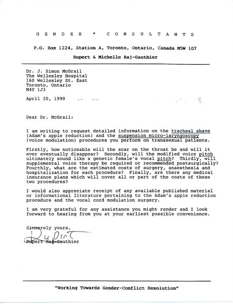 Download the full-sized image of Letter from Rupert Raj to Dr. J. Simon McGrail (April 20, 1990)
