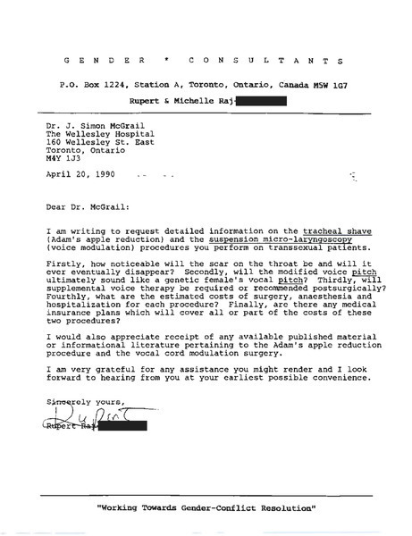 Download the full-sized image of Letter from Rupert Raj to Dr. J. Simon McGrail (April 20, 1990)