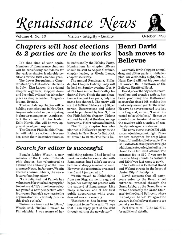 Download the full-sized PDF of Renaissance News, Vol. 4 No. 10 (October 1990)